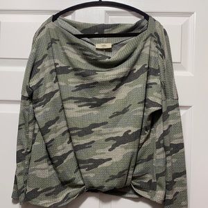 Cute off the shoulder camo waffle knit top